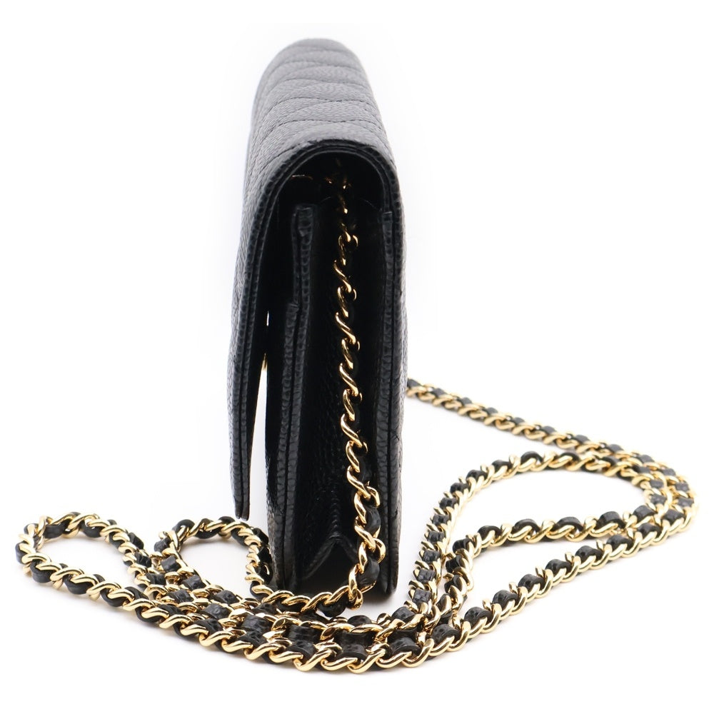 CHANEL(シャネル) マトラッセ チェーンウォレット ブラック キャビアスキン ゴールド金具 AP0250 プレートタイプ