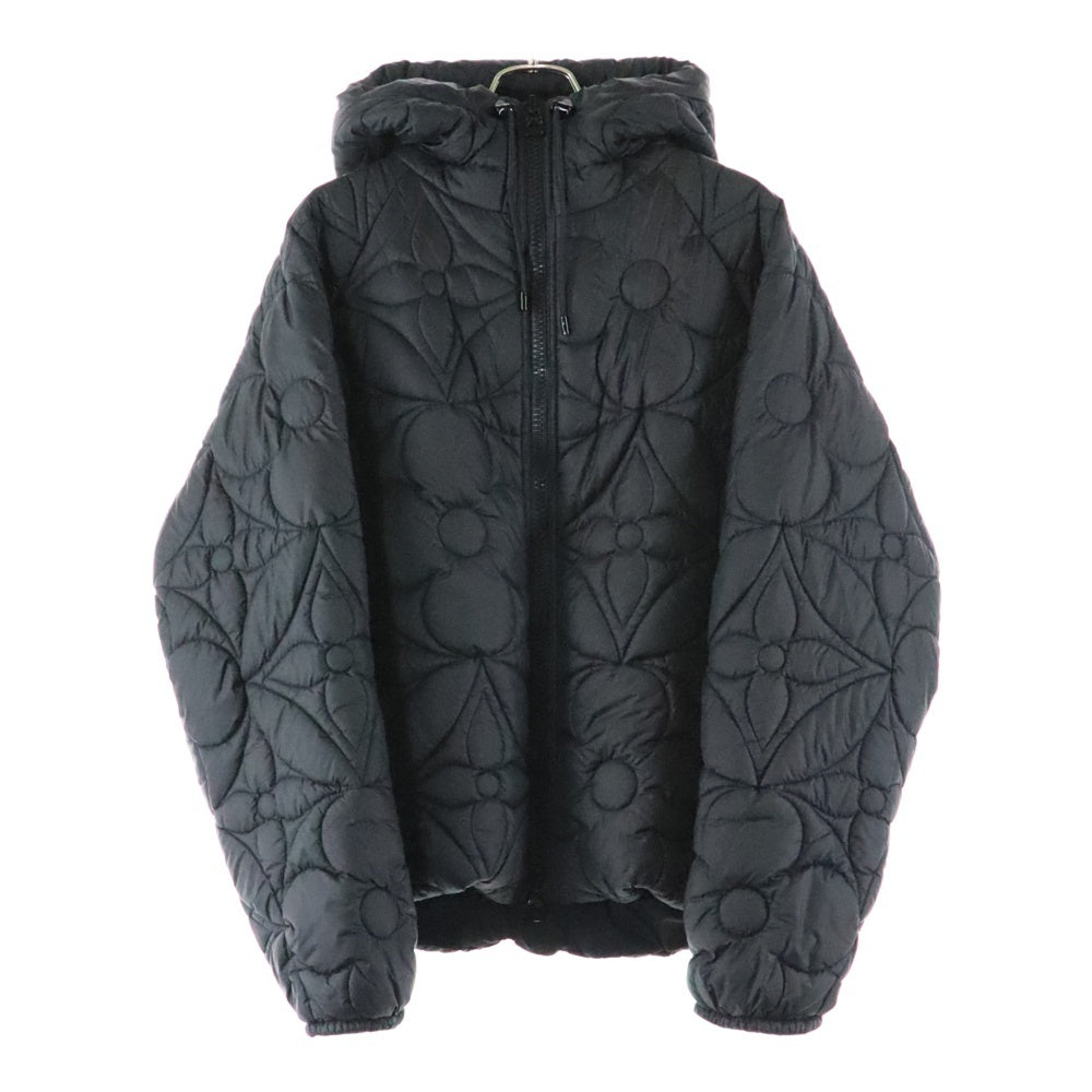 LOUIS VUITTON(ルイヴィトン) 19AW モノグラム キルティング リバーシブル ナイロン フーデッド ジップアップ パファー 中綿ジャケット ブラック HIB47WRSB A225