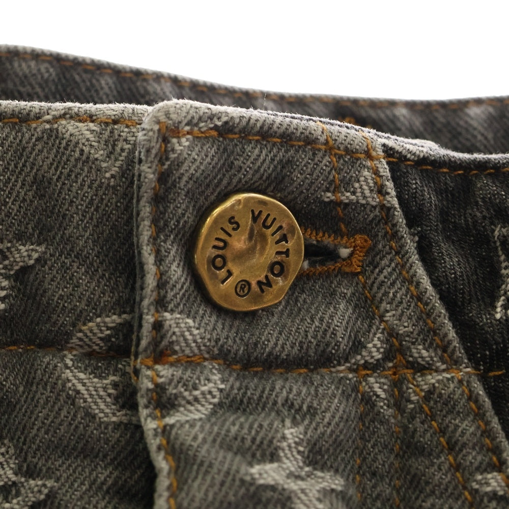 LOUIS VUITTON(ルイヴィトン) 23AW モノグラムフラワー 切り替え レザーロゴパッチ 裾ジップ ワイドストレートデニムパンツ ジーンズ グレー RM232 Y92 HPD92W