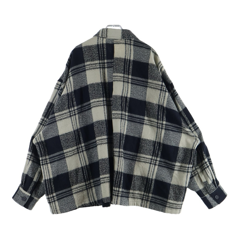 s'yte(サイト) 23AW チェック総柄 コットン ウール オーバーサイズ フランネル シャツジャケット ベージュ/ブラック UU-B10-008-1-03