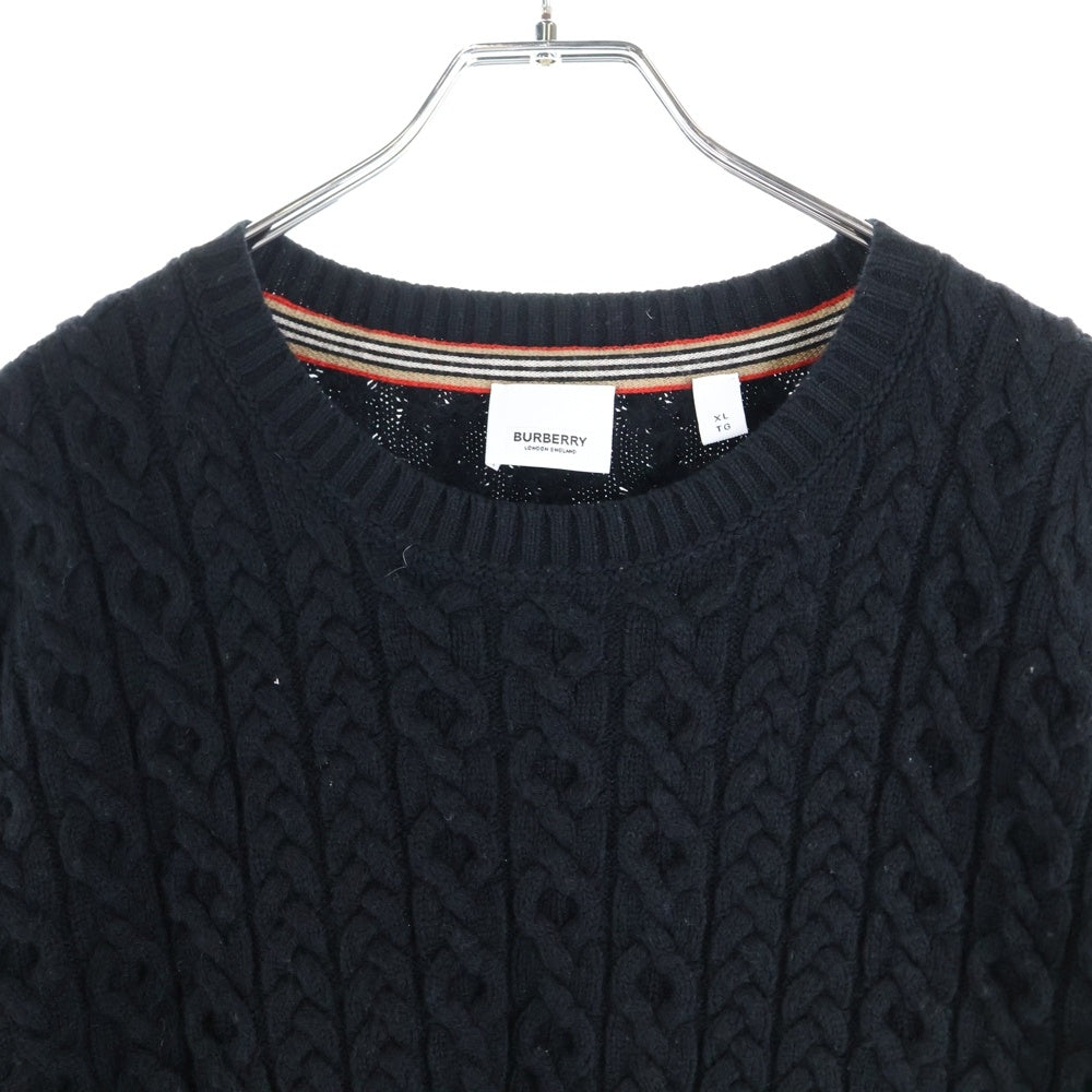 BURBERRY(バーバリー) ウール ケーブルニット クルーネック ロングスリーブ 長袖 セーター ブラック 8036590