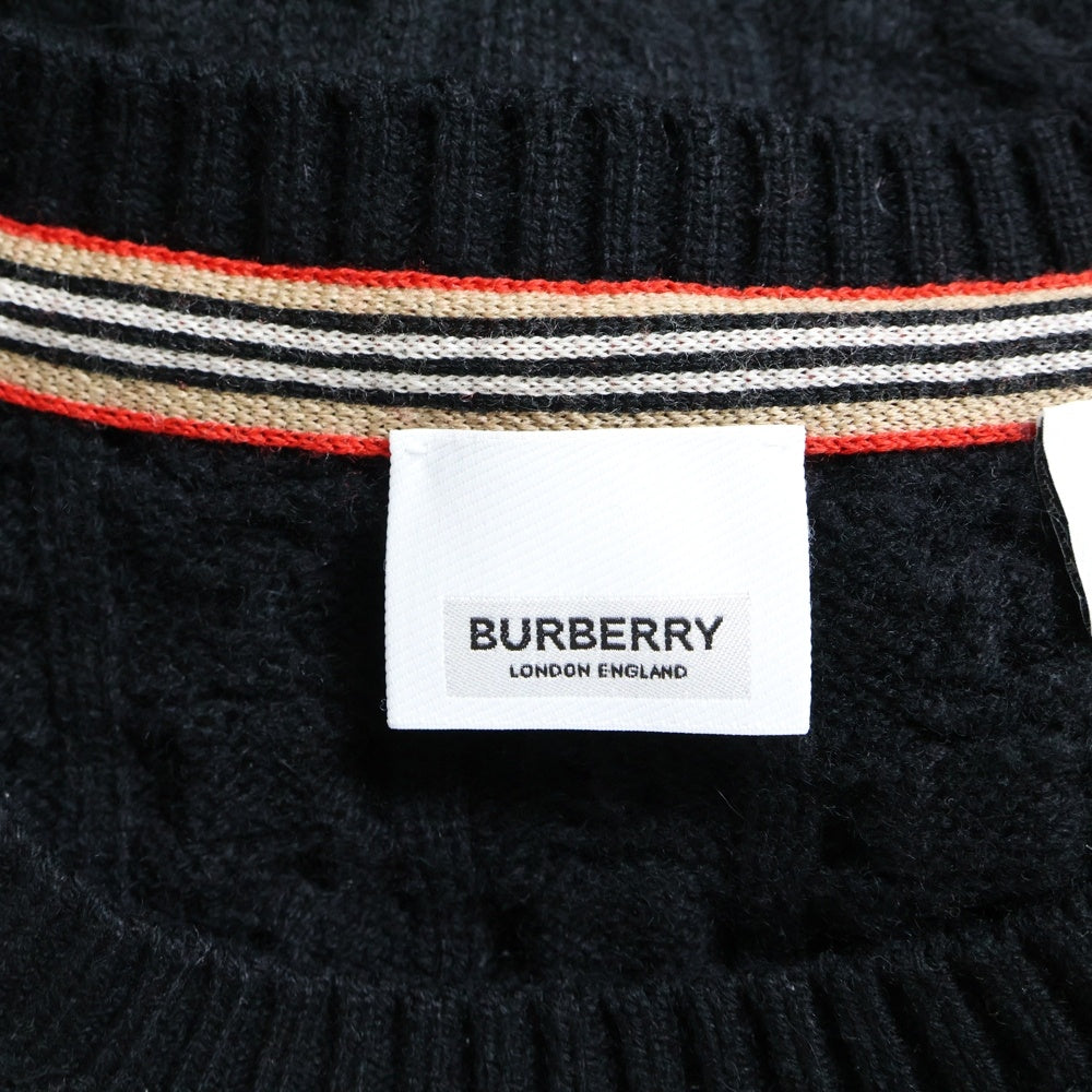 BURBERRY(バーバリー) ウール ケーブルニット クルーネック ロングスリーブ 長袖 セーター ブラック 8036590
