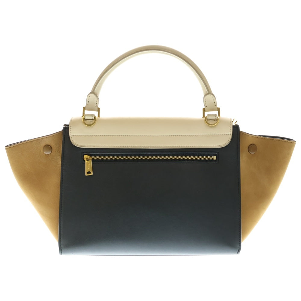 CELINE(セリーヌ) トラペーズ 2WAYバッグ ハンドバッグ ショルダーバッグ アイボリー×ブラック×ブラウン ゴールド金具 レザー