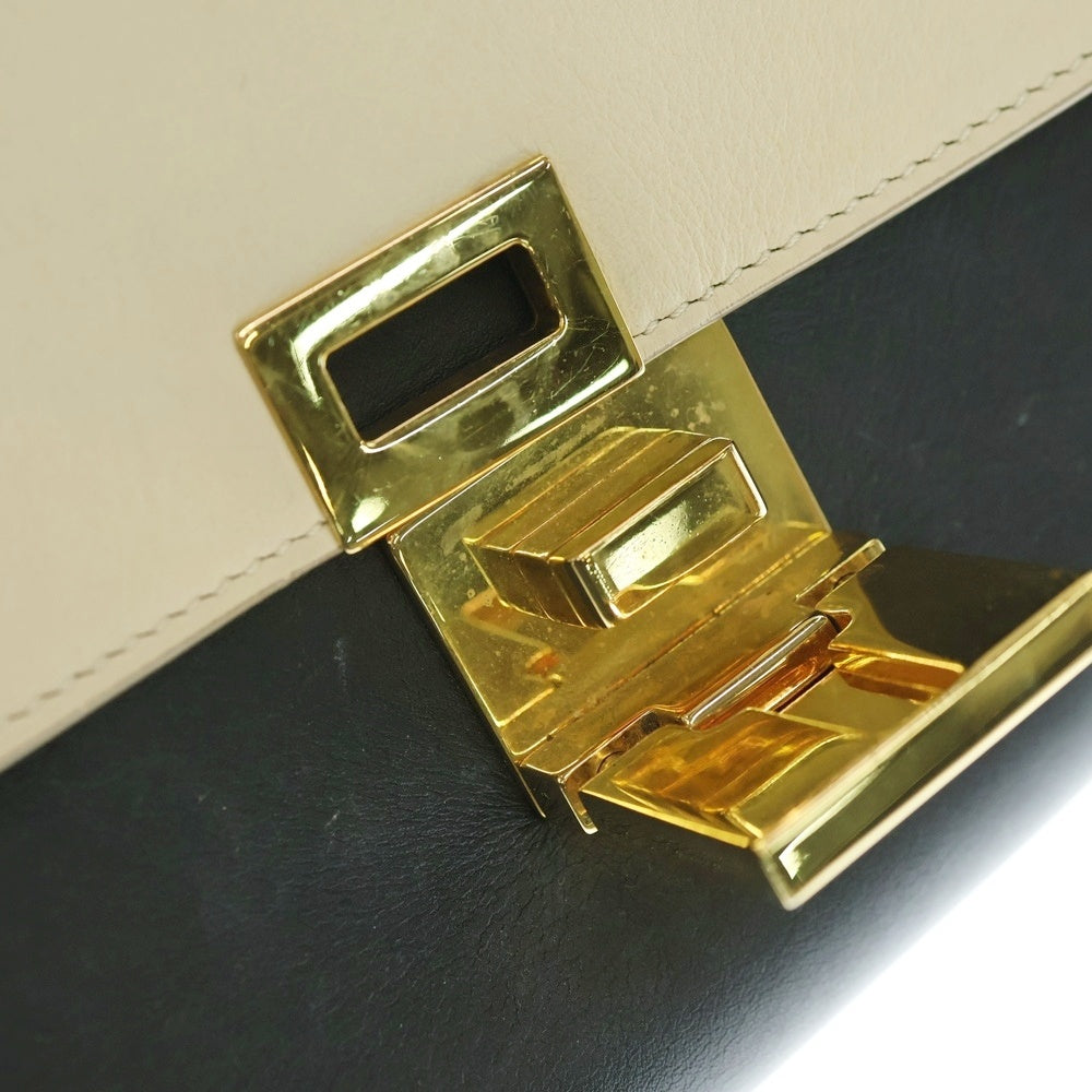 CELINE(セリーヌ) トラペーズ 2WAYバッグ ハンドバッグ ショルダーバッグ アイボリー×ブラック×ブラウン ゴールド金具 レザー