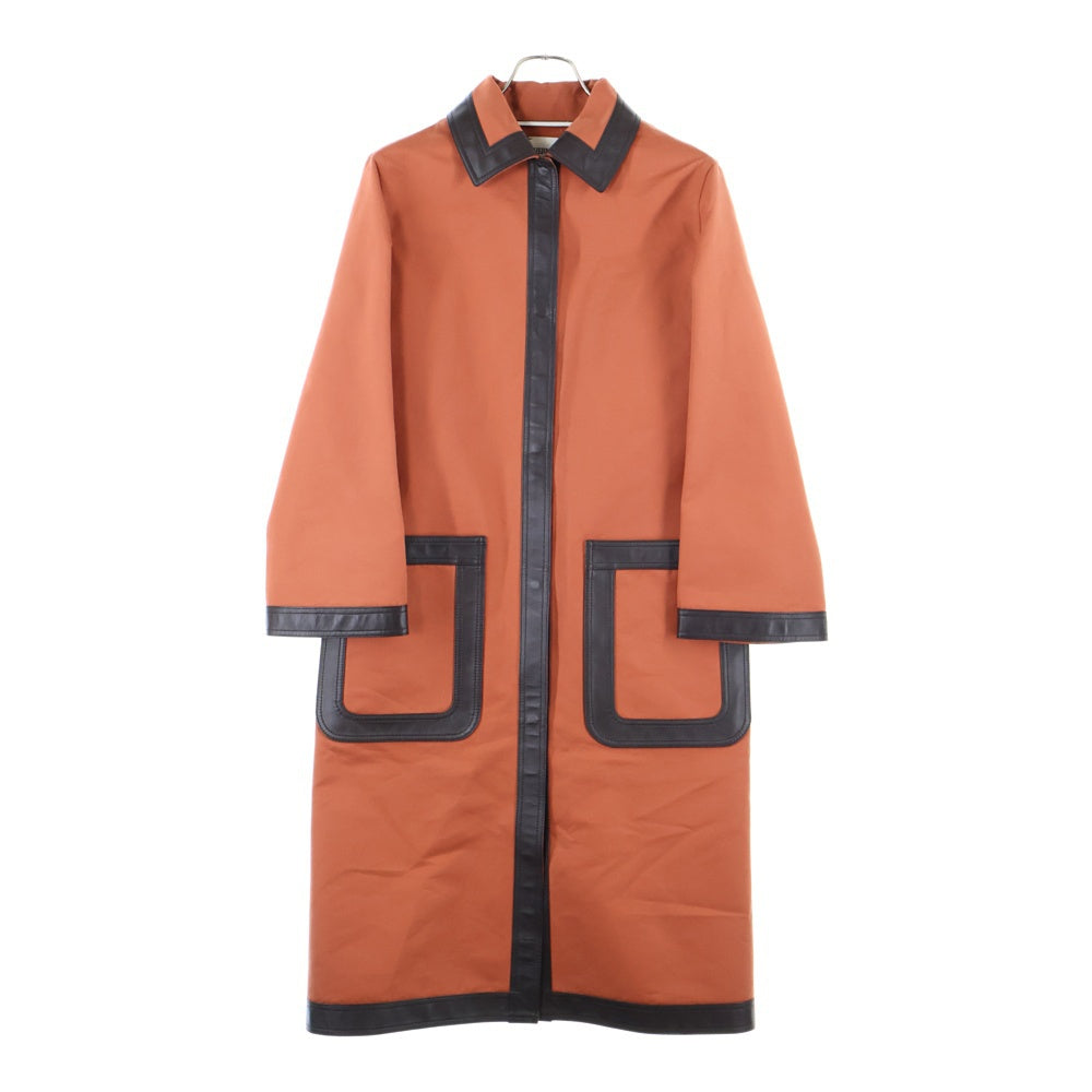 HERMES(エルメス) 22SS ラムスキン レザー トリム コットン スナップボタン ステンカラー ロング コート オレンジ/ブラウン レディース 2E0150DX