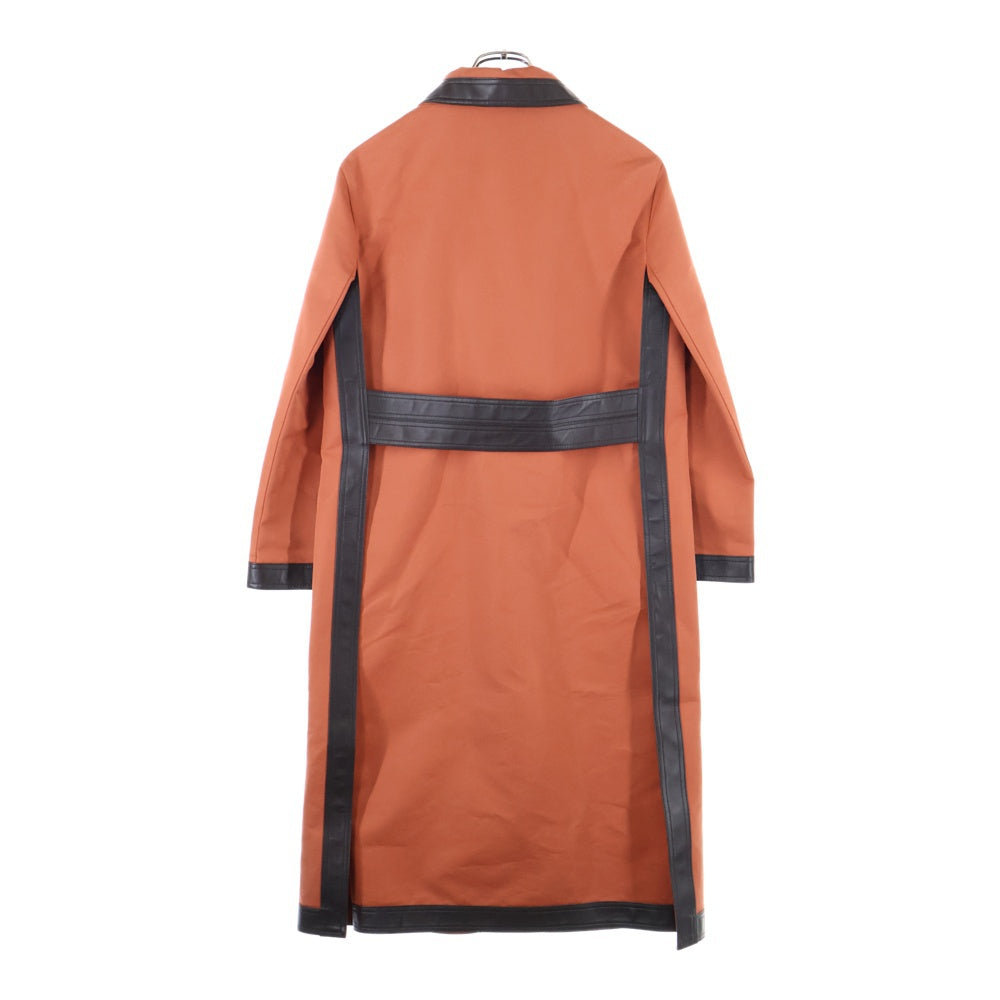 HERMES(エルメス) 22SS ラムスキン レザー トリム コットン スナップボタン ステンカラー ロング コート オレンジ/ブラウン レディース 2E0150DX