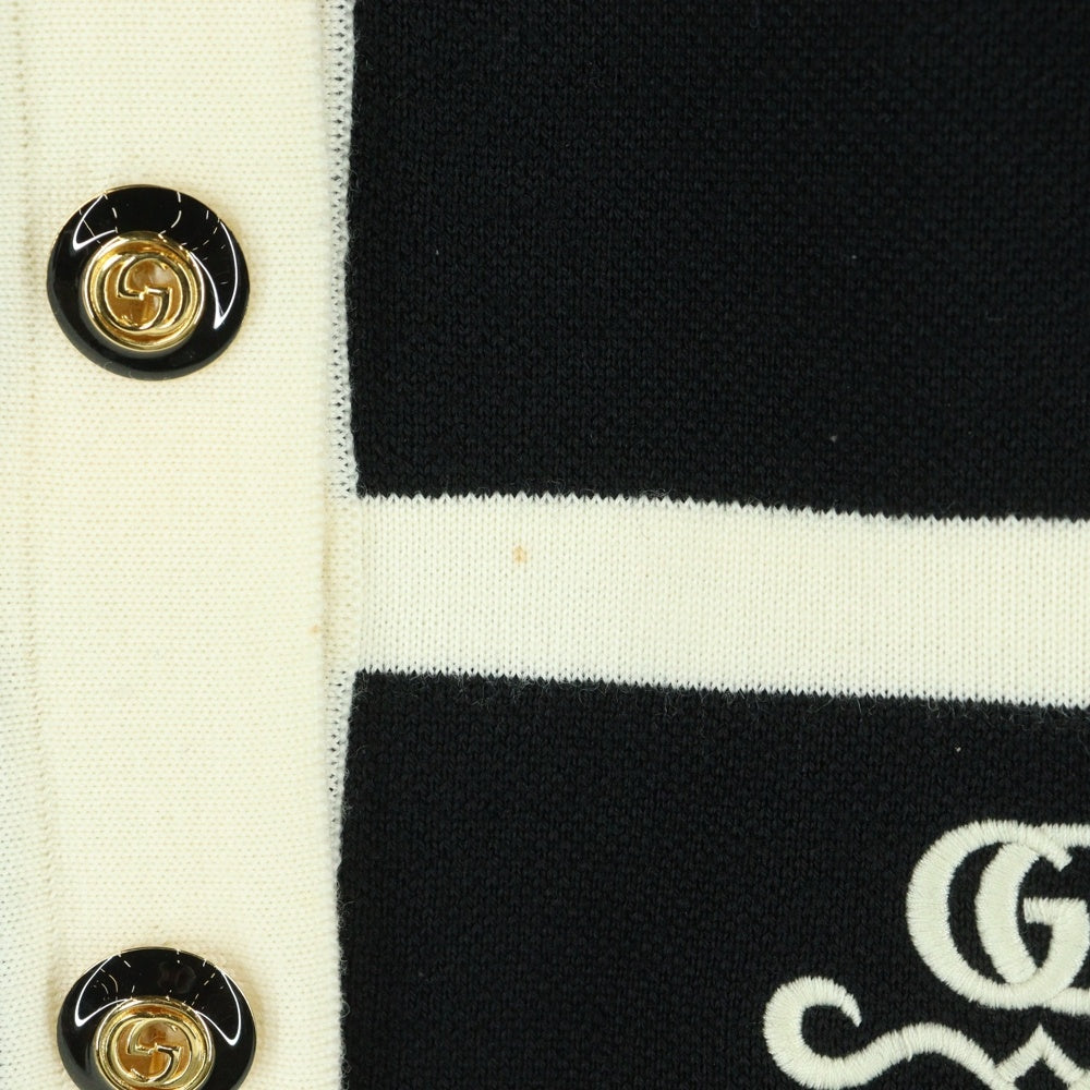 GUCCI(グッチ) GGピケ ロゴ刺繍 ウールニット コントラストトリム ワンピース ドレス ブラック レディース 681306