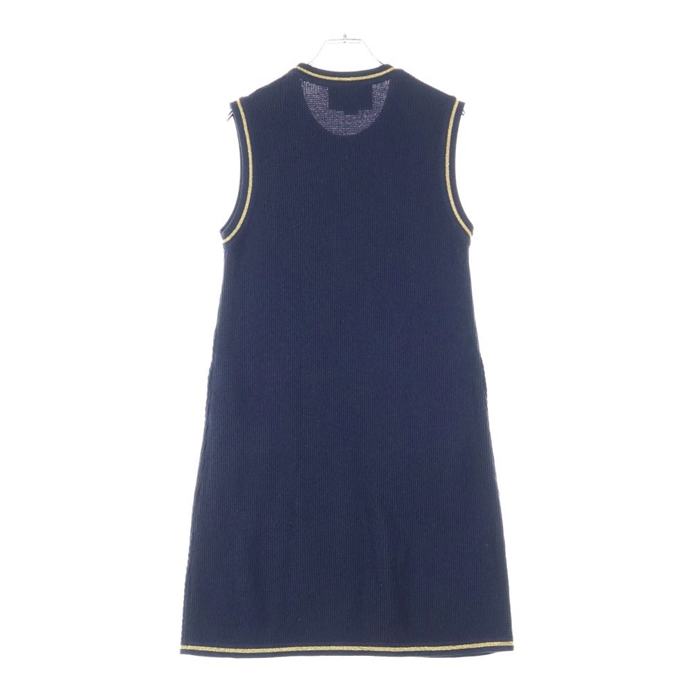 GUCCI(グッチ) GGチェーン 装飾 ウールニット クルーネック ノースリーブ ミディアムワンピース ゴールド金具 ネイビー レディース 658350