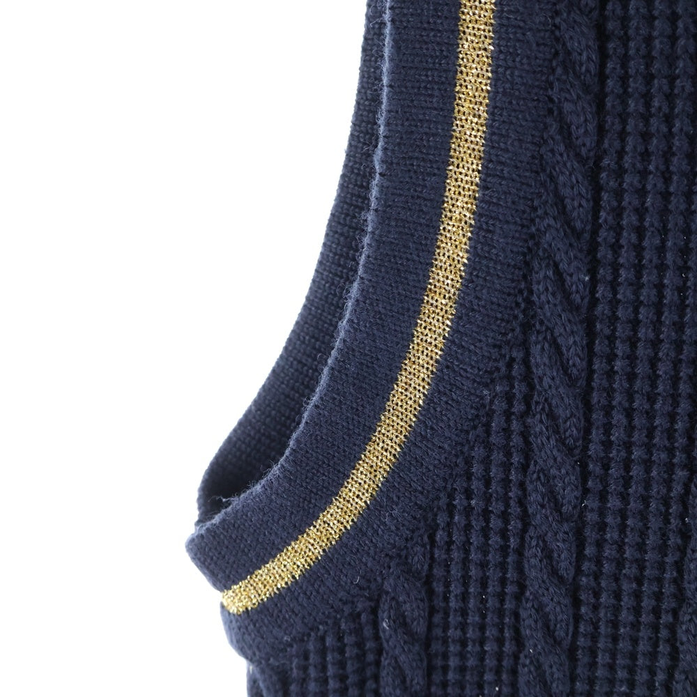 GUCCI(グッチ) GGチェーン 装飾 ウールニット クルーネック ノースリーブ ミディアムワンピース ゴールド金具 ネイビー レディース 658350