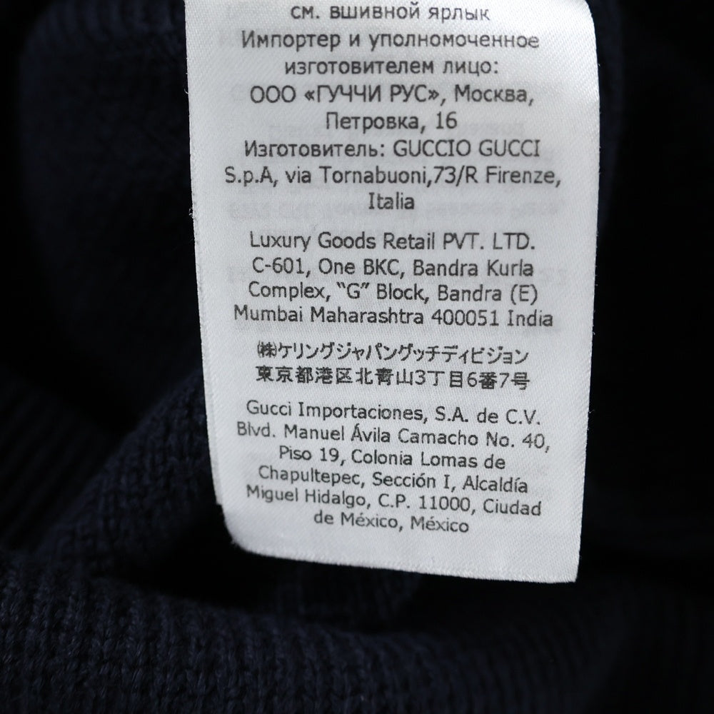 GUCCI(グッチ) GGチェーン 装飾 ウールニット クルーネック ノースリーブ ミディアムワンピース ゴールド金具 ネイビー レディース 658350