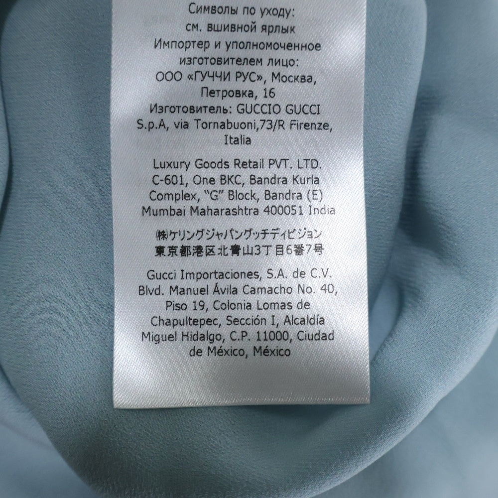 GUCCI(グッチ) BEE 袖口 アップリケ 刺繍 シルク フリル 長袖シャツ ブラウス ライトブルー レディース 662332
