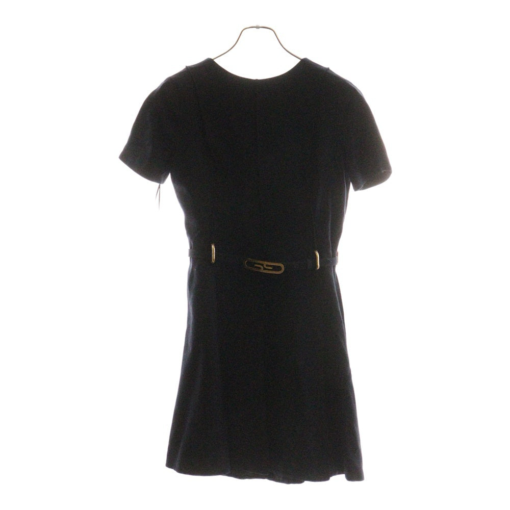 GUCCI(グッチ) GGロゴバックル レーヨン クルーネック 半袖 ミニ ワンピース ゴールド金具 ネイビー レディース 685914