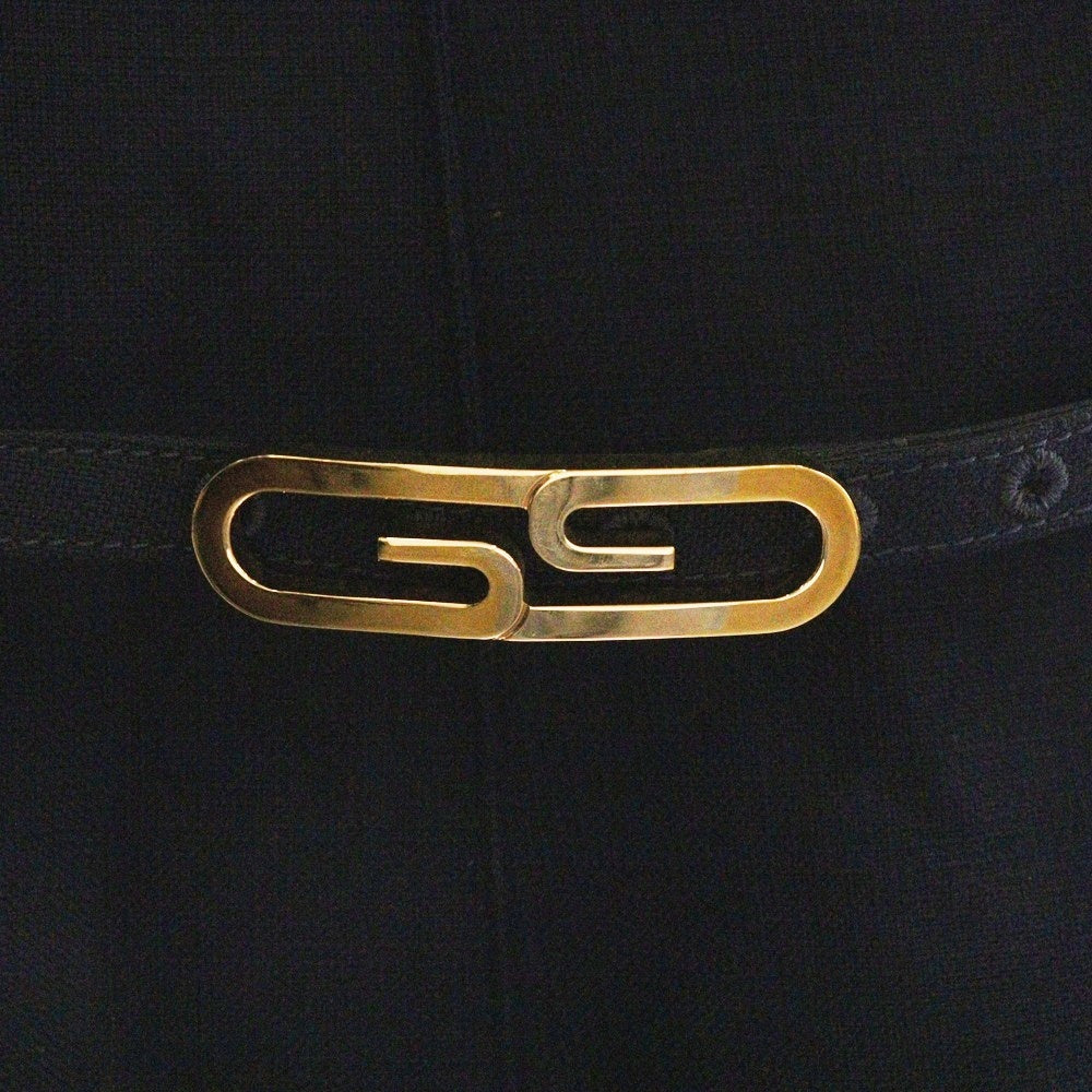 GUCCI(グッチ) GGロゴバックル レーヨン クルーネック 半袖 ミニ ワンピース ゴールド金具 ネイビー レディース 685914