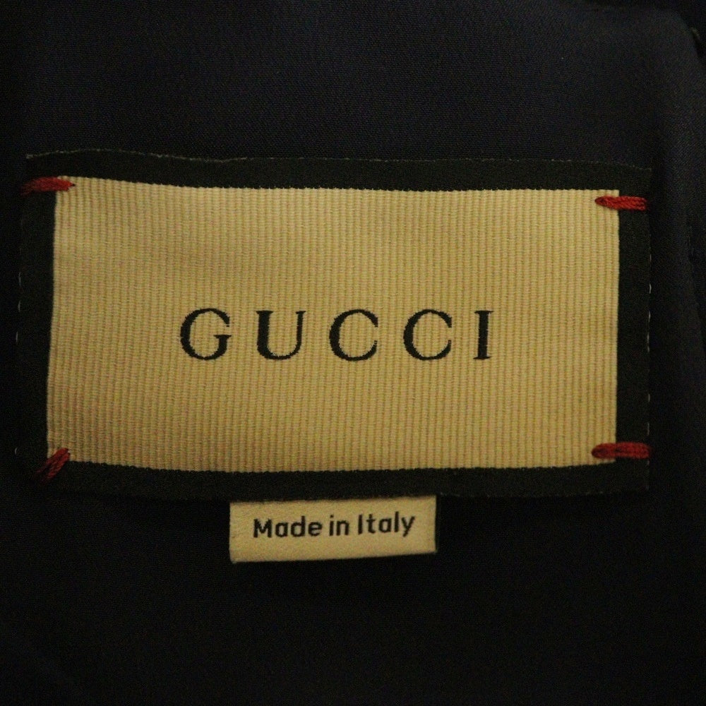 GUCCI(グッチ) GGロゴバックル レーヨン クルーネック 半袖 ミニ ワンピース ゴールド金具 ネイビー レディース 685914