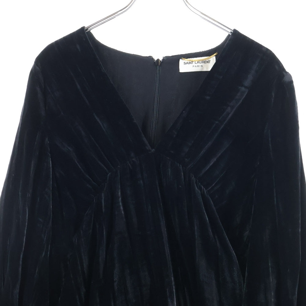 Saint Laurent 黒ベルベット ワンピース SAINT LAURENT PARIS(サンローランパリ) Vネック ベロア ベルベット
