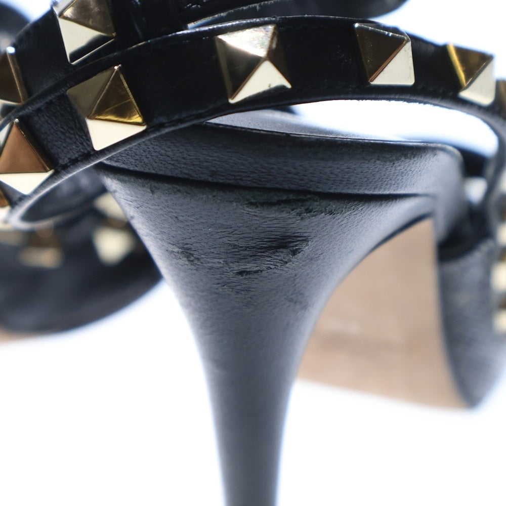 VALENTINO(ヴァレンティノ) ロックスタッズ ビーズ刺繍 ヒール レザー ストラップ パンプス シューズ ブラック レディース