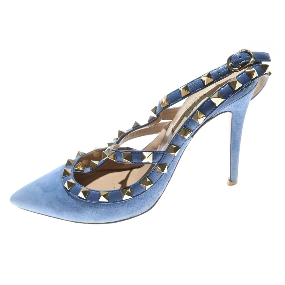 VALENTINO(ヴァレンティノ) ロックスタッズ ヒール スエードレザー ストラップ パンプス シューズ ブルー レディース