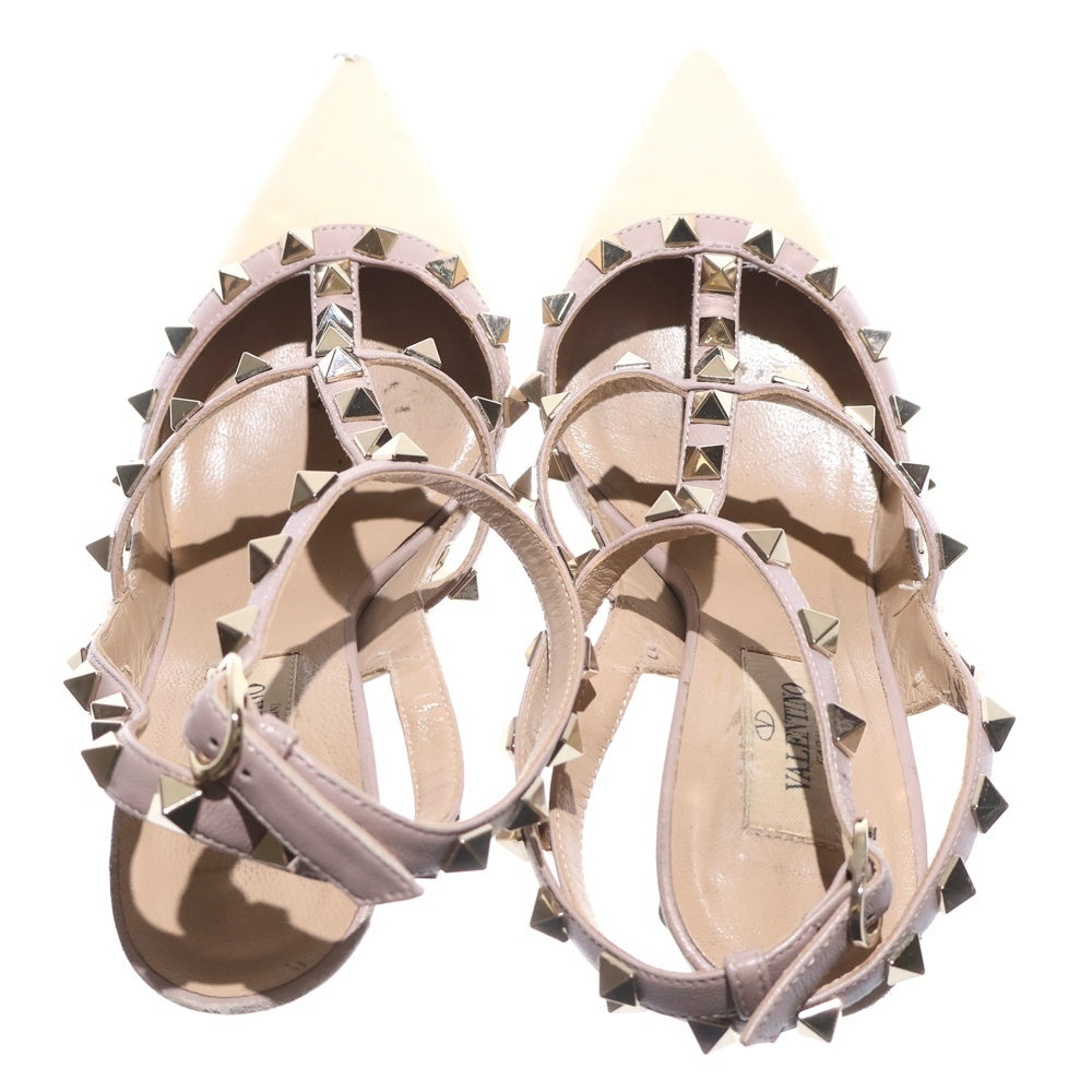 VALENTINO(ヴァレンティノ) ロックスタッズ ヒール パテントレザー ストラップ パンプス シューズ ベージュ/ピンク レディース