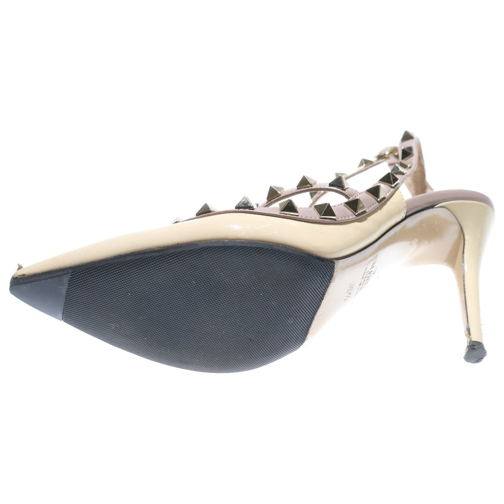VALENTINO(ヴァレンティノ) ロックスタッズ ヒール パテントレザー ストラップ パンプス シューズ ベージュ/ピンク レディース