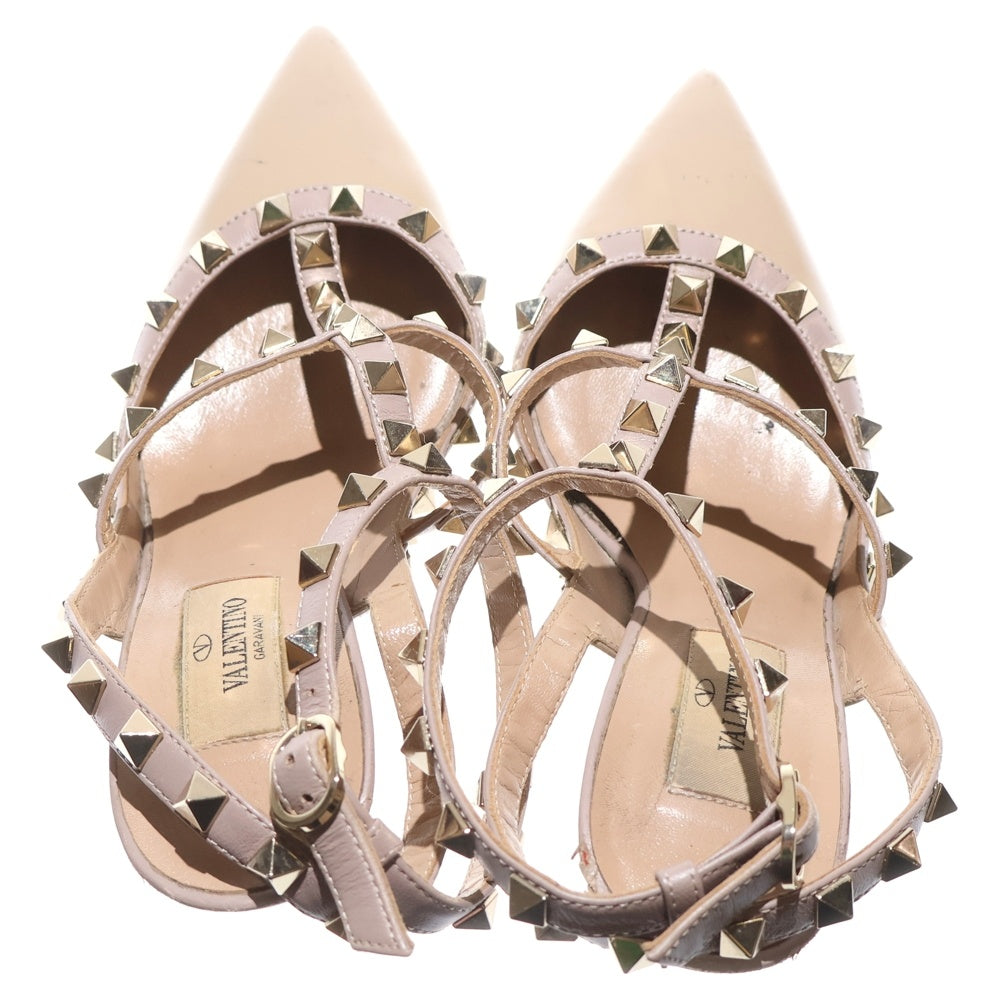VALENTINO(ヴァレンティノ) ロックスタッズ ヒール パテントレザー ストラップ パンプス シューズ ベージュ レディース