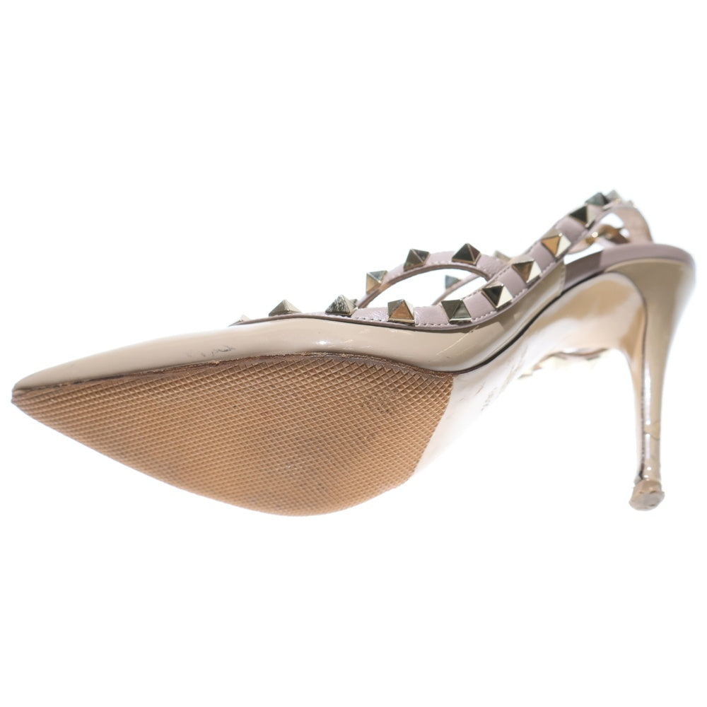 VALENTINO(ヴァレンティノ) ロックスタッズ ヒール パテントレザー ストラップ パンプス シューズ ベージュ レディース