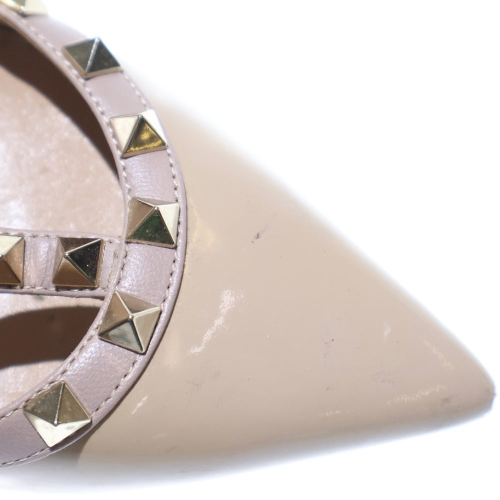 VALENTINO(ヴァレンティノ) ロックスタッズ ヒール パテントレザー ストラップ パンプス シューズ ベージュ レディース