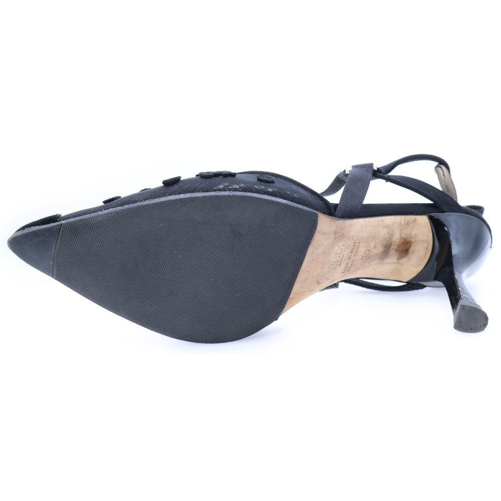 FENDI(フェンディ) FFロゴ ドット柄 ベロア シースルー ヒール ストラップ パンプス シューズ ブラック レディース