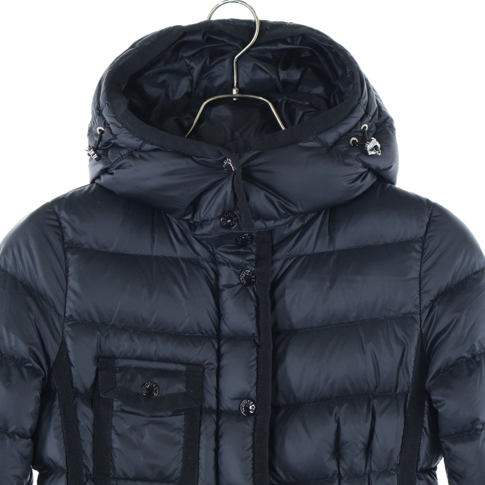 MONCLER(モンクレール) HERMINE エルミンヌ ワッペンロゴ フーデッド ジップアップ ダウン ロング ジャケット コート ブラック レディース H20931C51100 53048