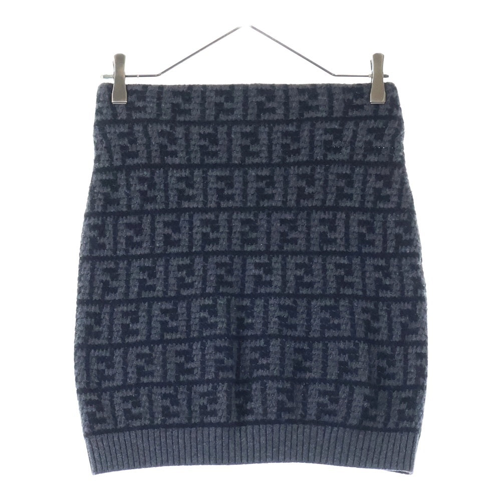 FENDI(フェンディ) ズッカ柄 FFロゴ カシミヤニット タイト ミニスカート グレー/ブラック レディース FZQ686 ALOJ