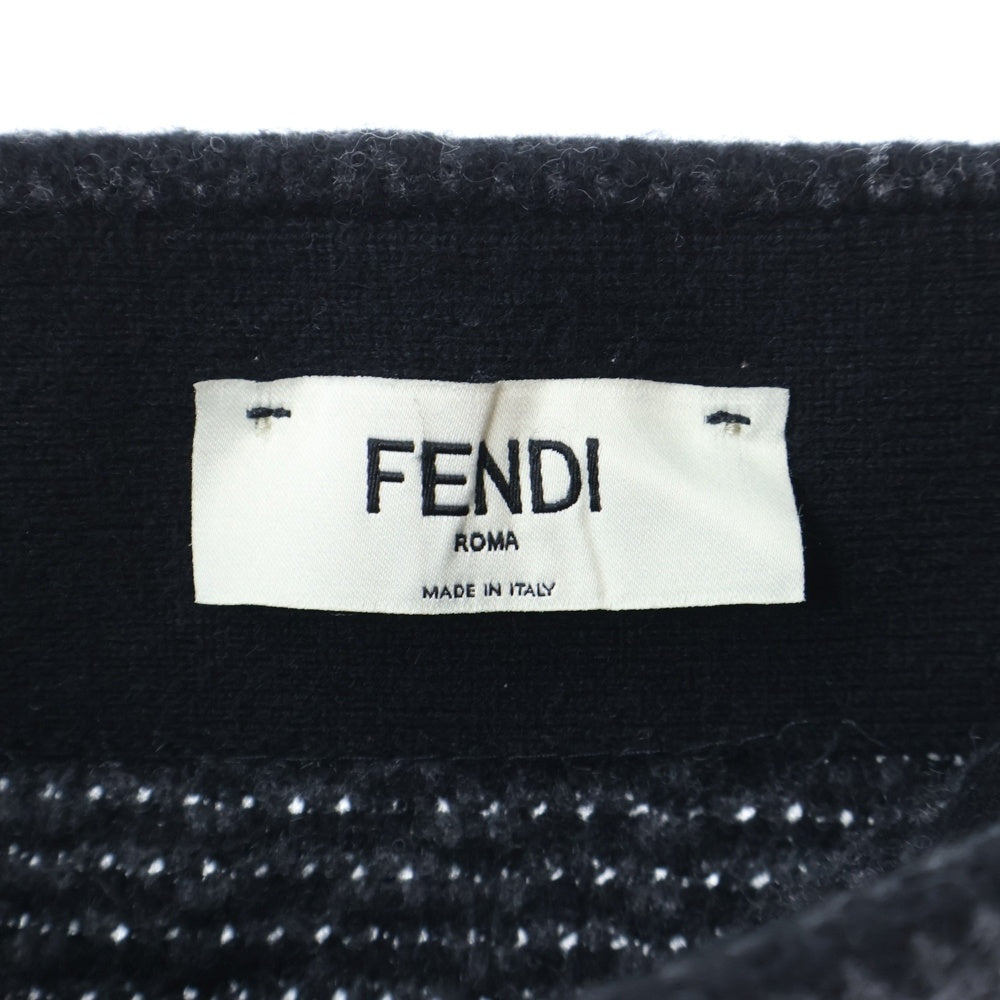 FENDI(フェンディ) ズッカ柄 FFロゴ カシミヤニット タイト ミニスカート グレー/ブラック レディース FZQ686 ALOJ
