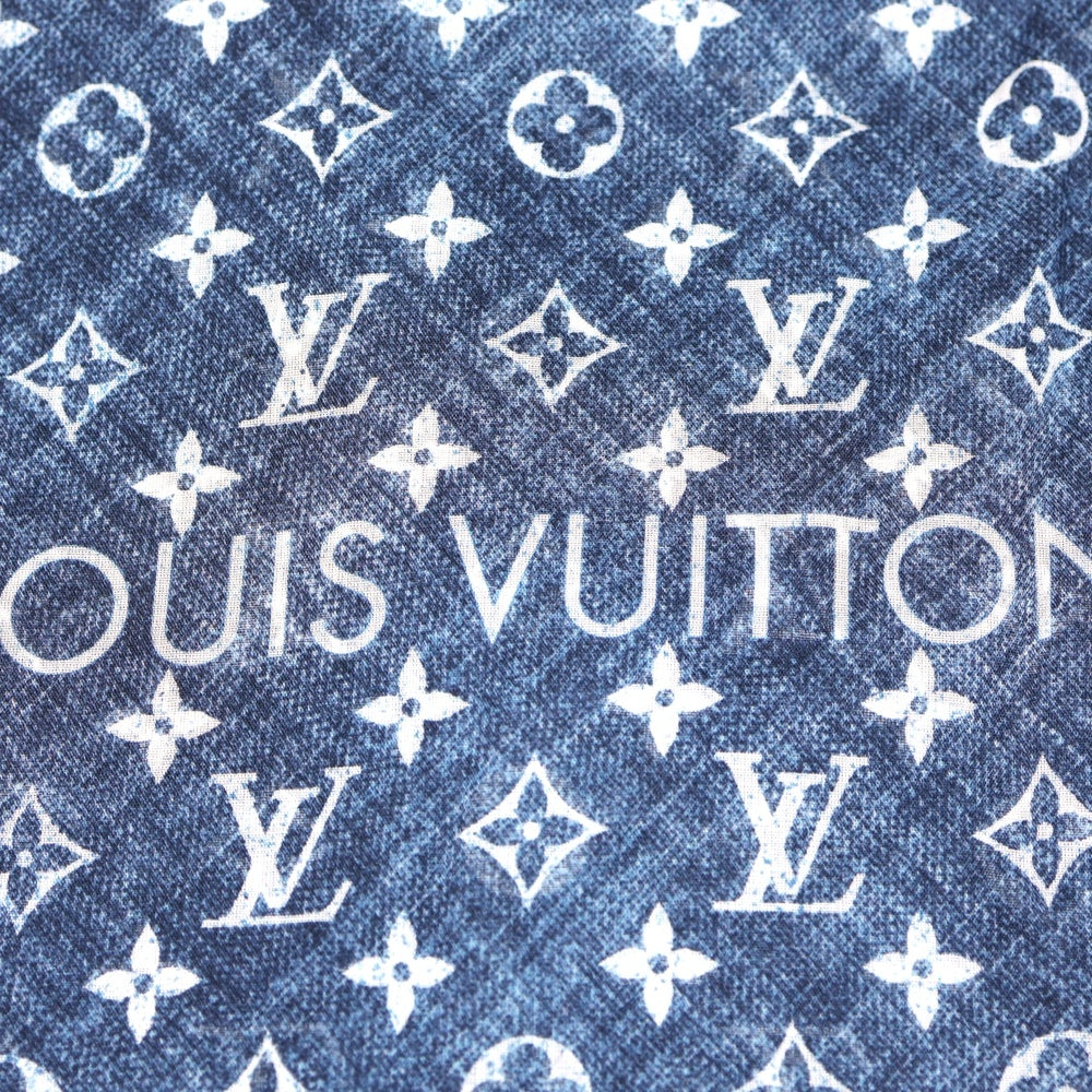 LOUIS VUITTON(ルイヴィトン) ストール エトール モノグラム デニム 総柄 コットン フリンジ スカーフ インディゴ/ブルー FF0139