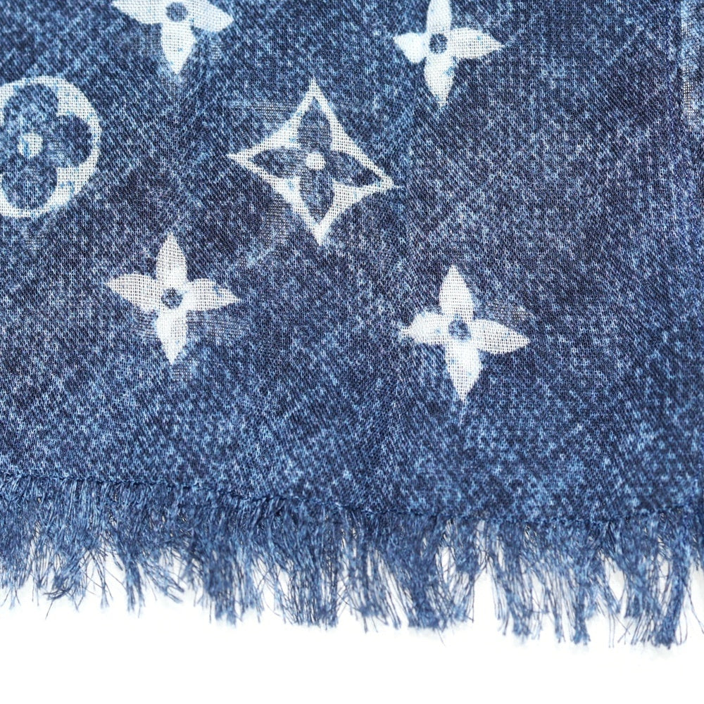 LOUIS VUITTON(ルイヴィトン) ストール エトール モノグラム デニム 総柄 コットン フリンジ スカーフ インディゴ/ブルー FF0139