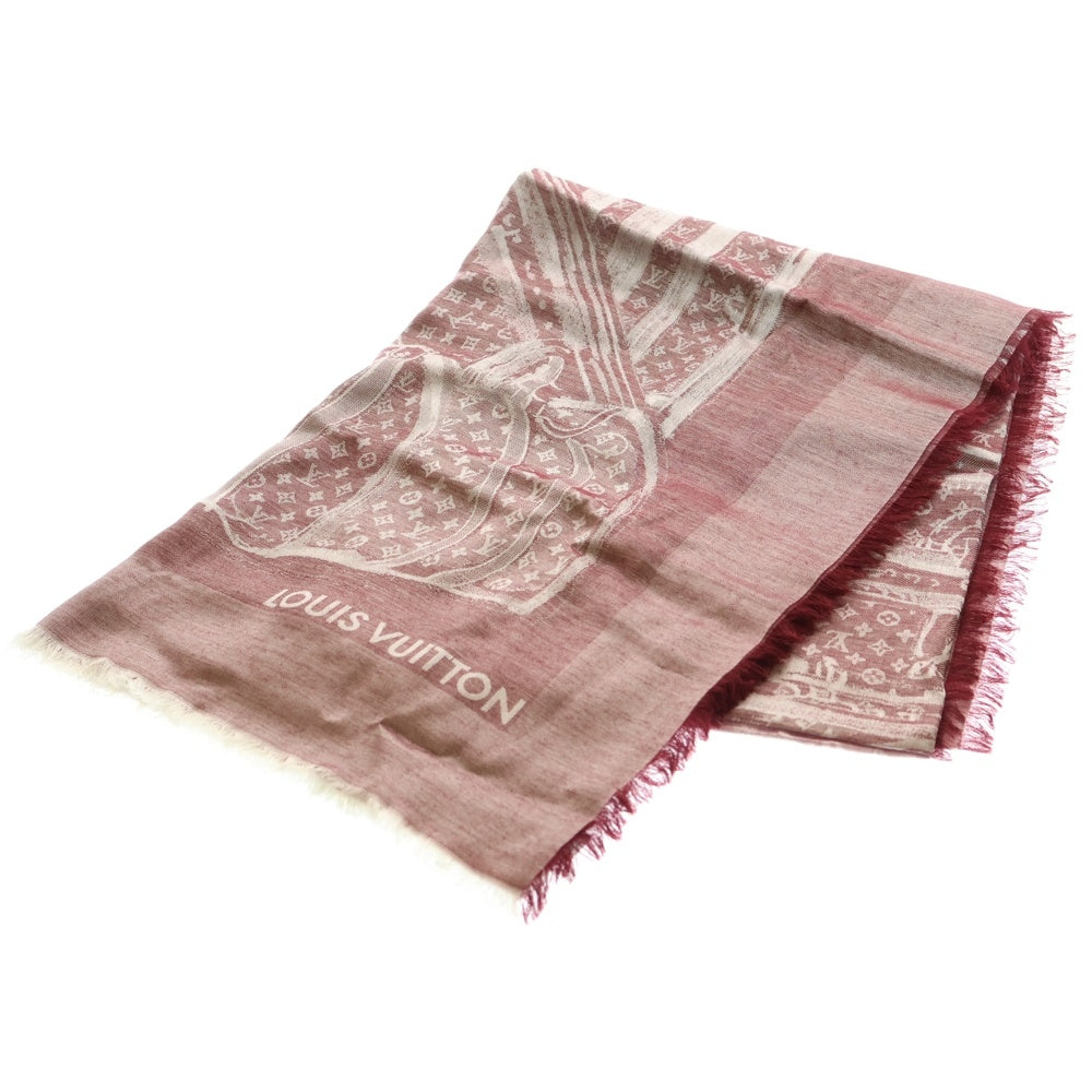 LOUIS VUITTON(ルイヴィトン) モノグラム トロンプルイユ プティットマル ストール マフラー カシミヤ シルク レッド R98142