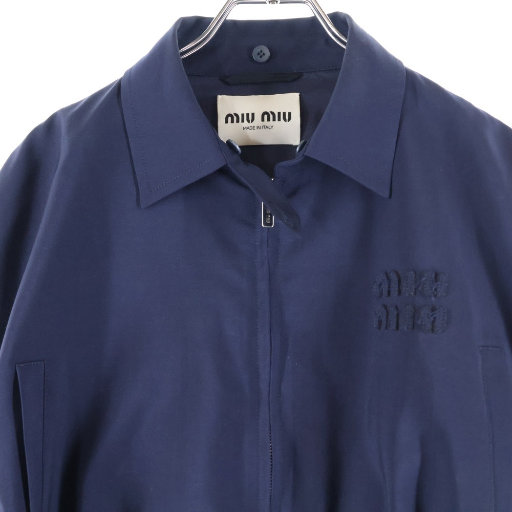 miumiu(ミュウミュウ) ロゴ刺繍 クロップドジップジャケット ブルゾン ネイビー ML852