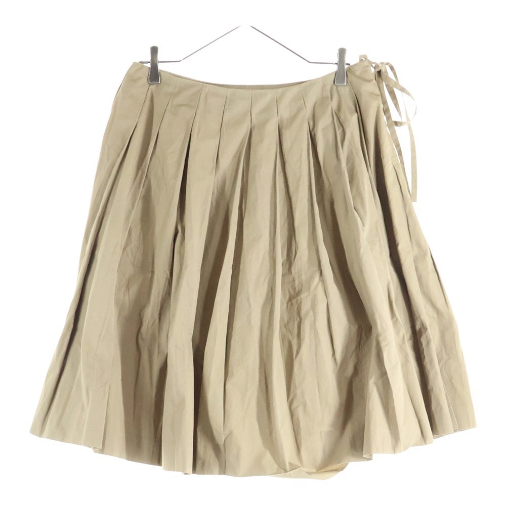 miumiu(ミュウミュウ) サイドファスナー ロゴ刺繍プリーツスカート ベージュ