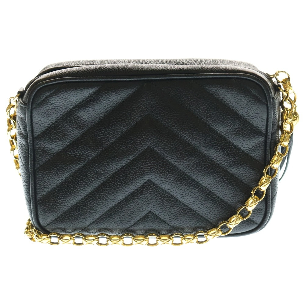 CHANEL シャネル シェブロン Vステッチ チェーン ショルダーバッグ キャビアスキン ブラック ゴールド金具 CHANEL(シャネル) シェブロン Vステッチ チェーン ショルダーバッグ