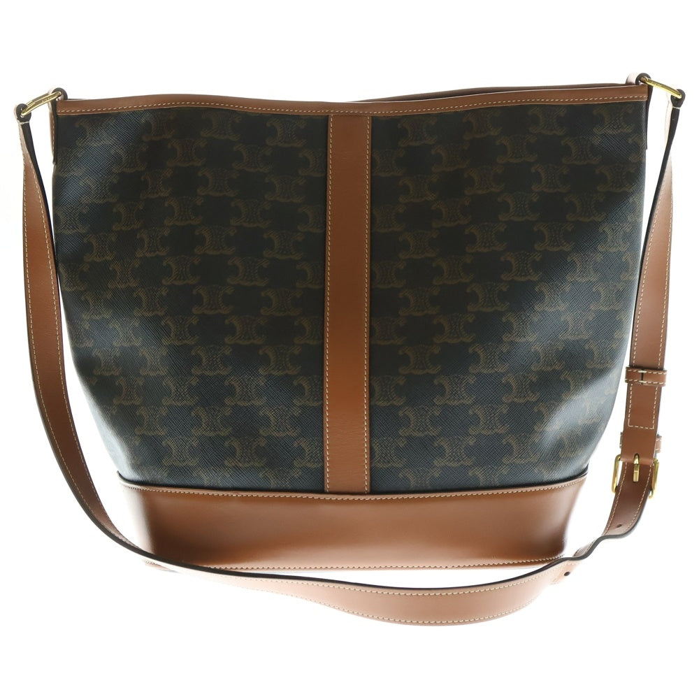 CELINE(セリーヌ) トリオンフ スモール バケット ショルダーバッグ PVC×レザー ブラック×ブラウン