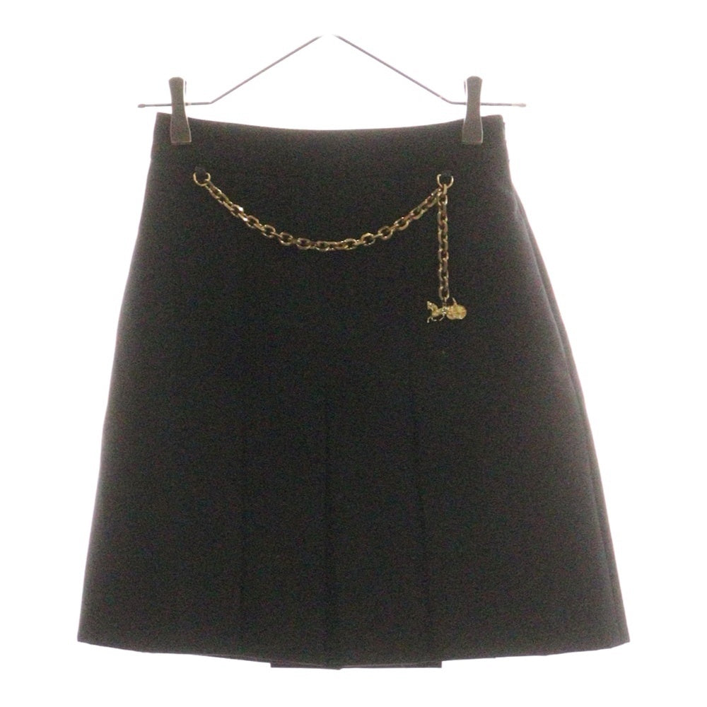 CELINE(セリーヌ) エディ期 チェーン 馬車チャーム ウール タック プリーツ ミニスカート ゴールド金具 ブラック レディース 2J231445K