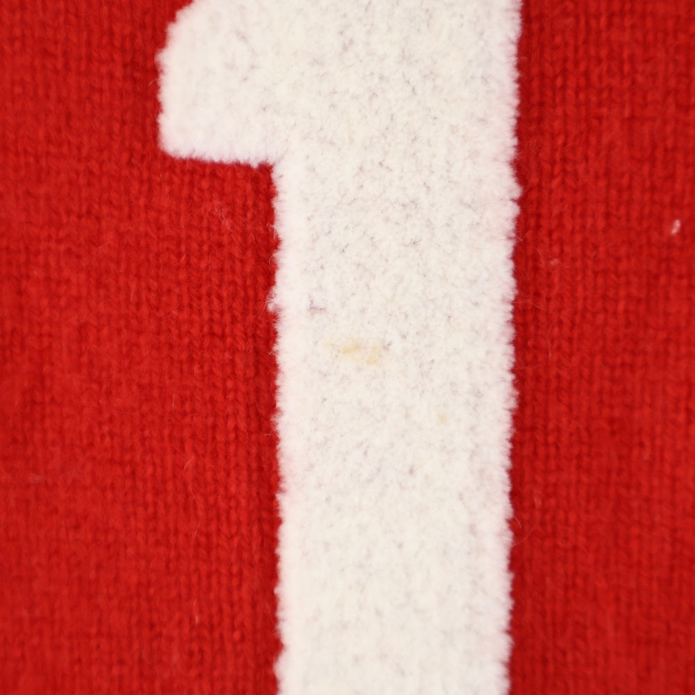 CELINE(セリーヌ) エディ期 ロゴ ナンバリング ボア 刺繍 カシミヤ混 ウール クルーネック プルオーバー ニット セーター レッド 2A69P402P