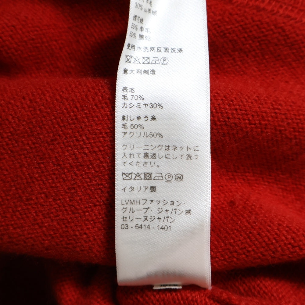 CELINE(セリーヌ) エディ期 ロゴ ナンバリング ボア 刺繍 カシミヤ混 ウール クルーネック プルオーバー ニット セーター レッド 2A69P402P