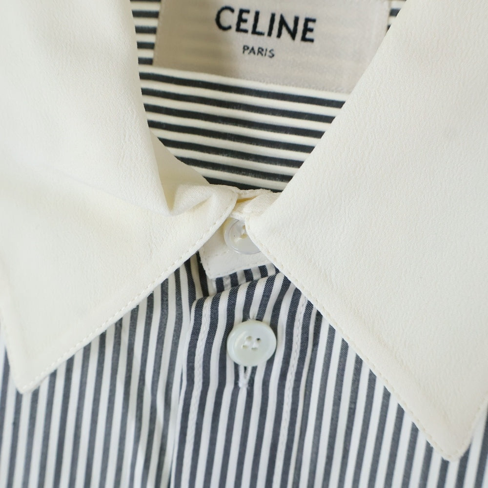 CELINE(セリーヌ) loose shirt in striped silk poplin ストライプ総柄 シルクポプリン ルーズフィット 長袖シャツ ホワイト/グレー 2C259848H
