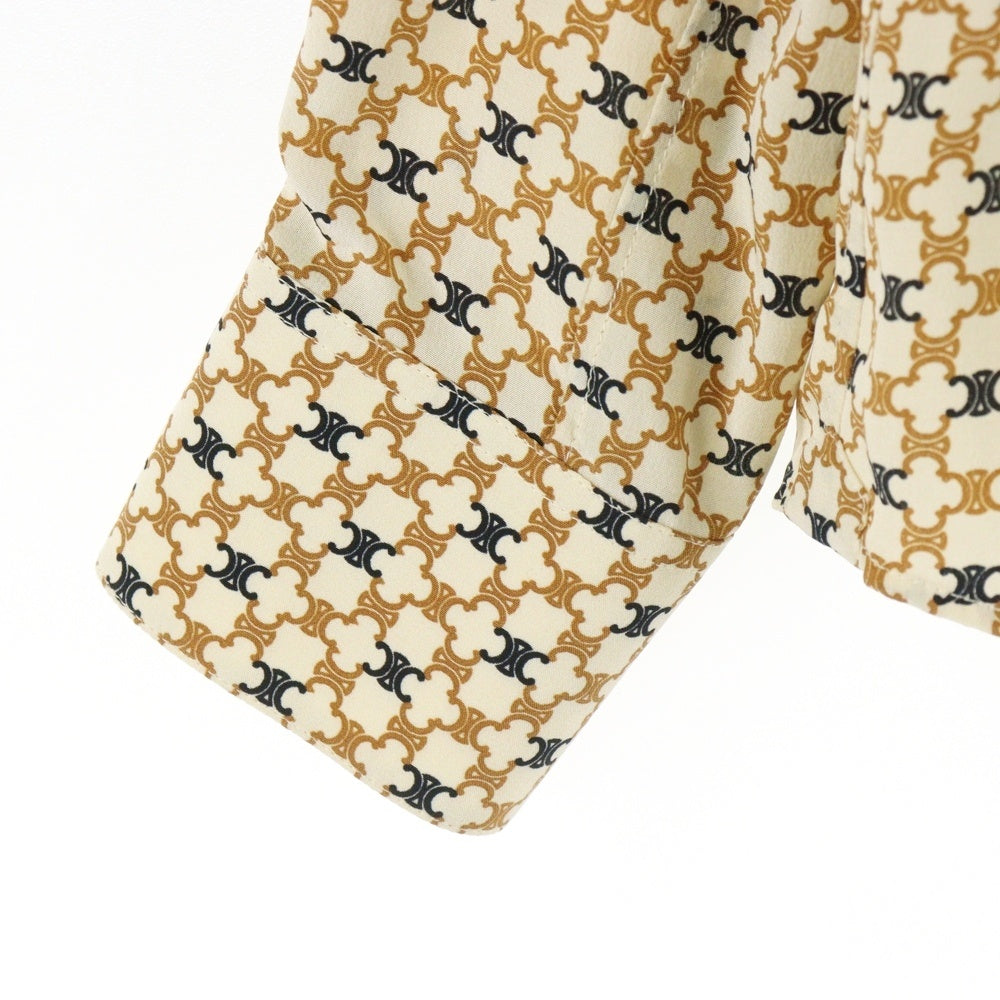 CELINE(セリーヌ) トリオンフ総柄プリント シルク ボーカラー ロングスリーブ シャツ ブラウス ベージュ レディース 2C204763L