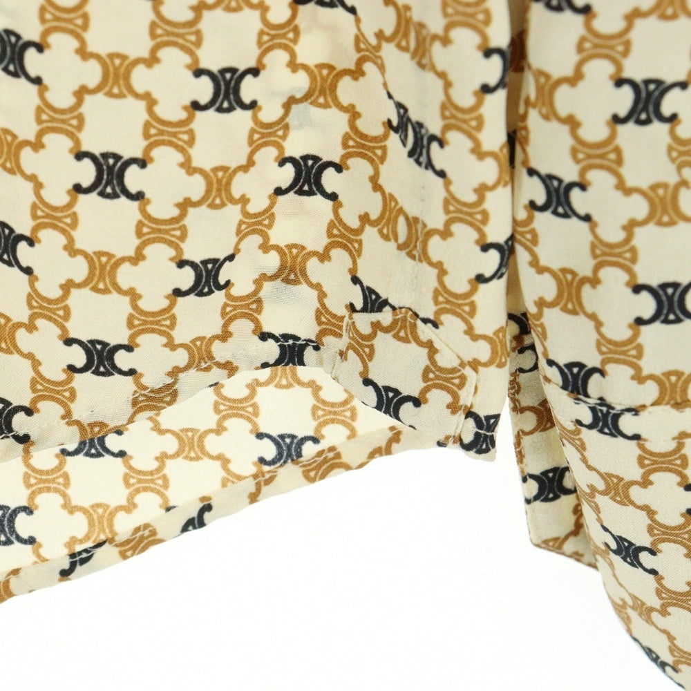 CELINE(セリーヌ) トリオンフ総柄プリント シルク ボーカラー ロングスリーブ シャツ ブラウス ベージュ レディース 2C204763L