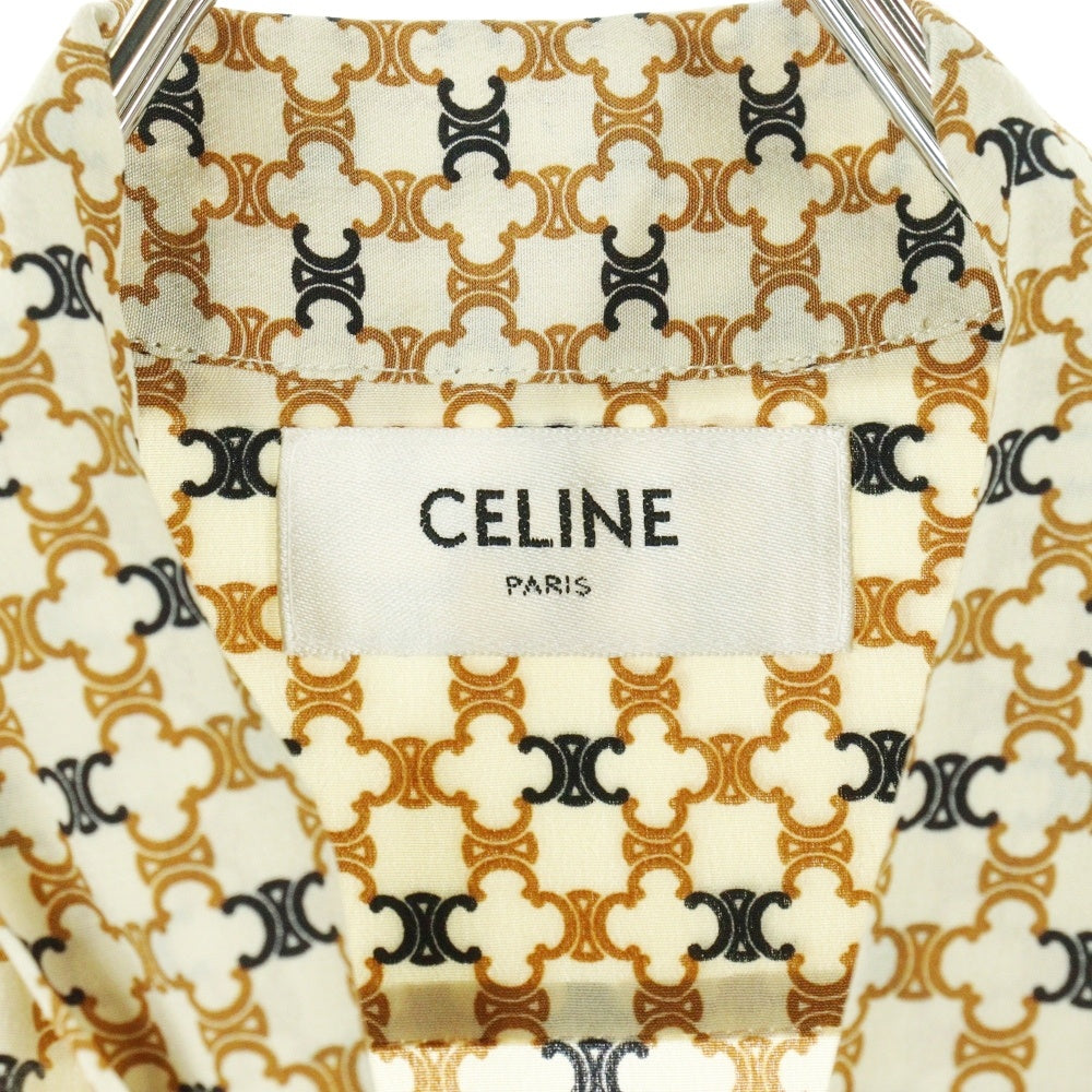 CELINE(セリーヌ) トリオンフ総柄プリント シルク ボーカラー ロングスリーブ シャツ ブラウス ベージュ レディース 2C204763L