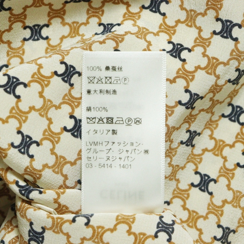 CELINE(セリーヌ) トリオンフ総柄プリント シルク ボーカラー ロングスリーブ シャツ ブラウス ベージュ レディース 2C204763L