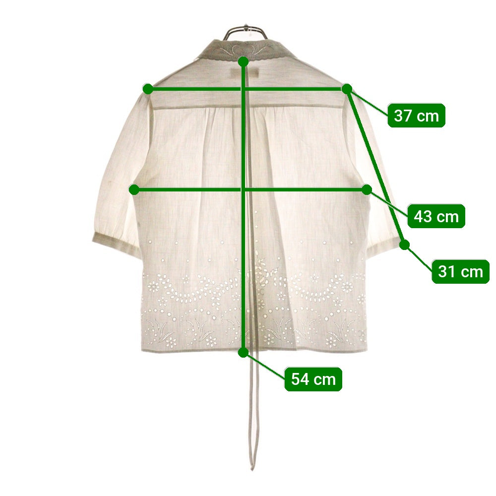 CELINE(セリーヌ) トリオンフ ボタン コットン レース刺繍 パフスリーブ 半袖 シャツ ブラウス ホワイト レディース 2B499122I