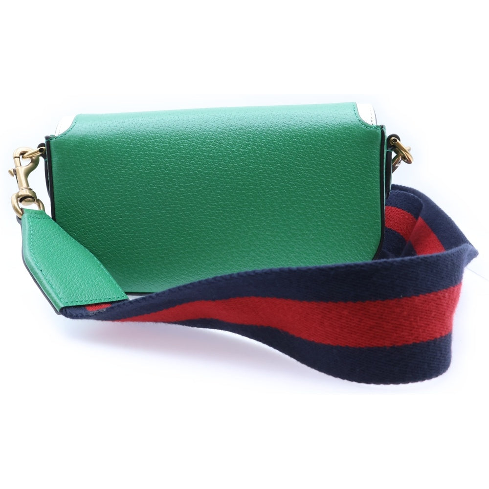 GUCCI(グッチ) ×adidas アディダス トレフォイル エンボスロゴ レザー ウェブライン ショルダーバッグ ゴールド金具 グリーン 727791