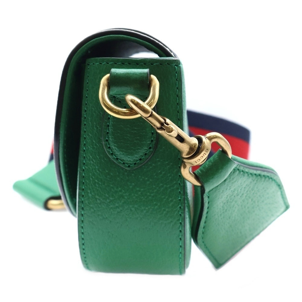 GUCCI(グッチ) ×adidas アディダス トレフォイル エンボスロゴ レザー ウェブライン ショルダーバッグ ゴールド金具 グリーン 727791