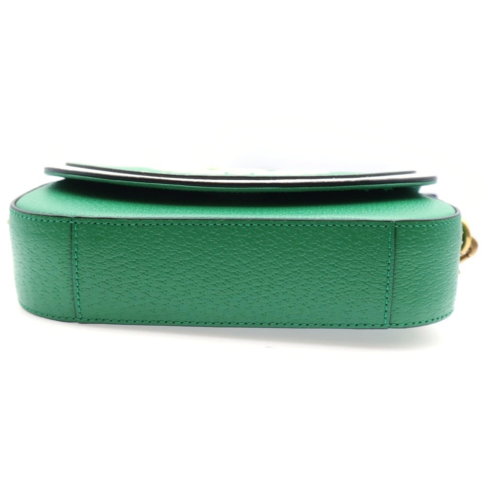 GUCCI(グッチ) ×adidas アディダス トレフォイル エンボスロゴ レザー ウェブライン ショルダーバッグ ゴールド金具 グリーン 727791