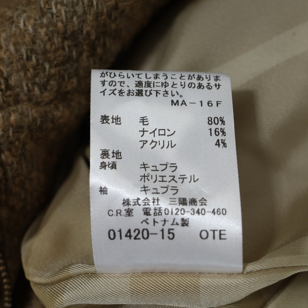 BURBERRY LONDON(バーバリーロンドン) ウールツイード ダブルブレスト ジップアップ トレンチ コート ブラウン レディース B1B28-877-50